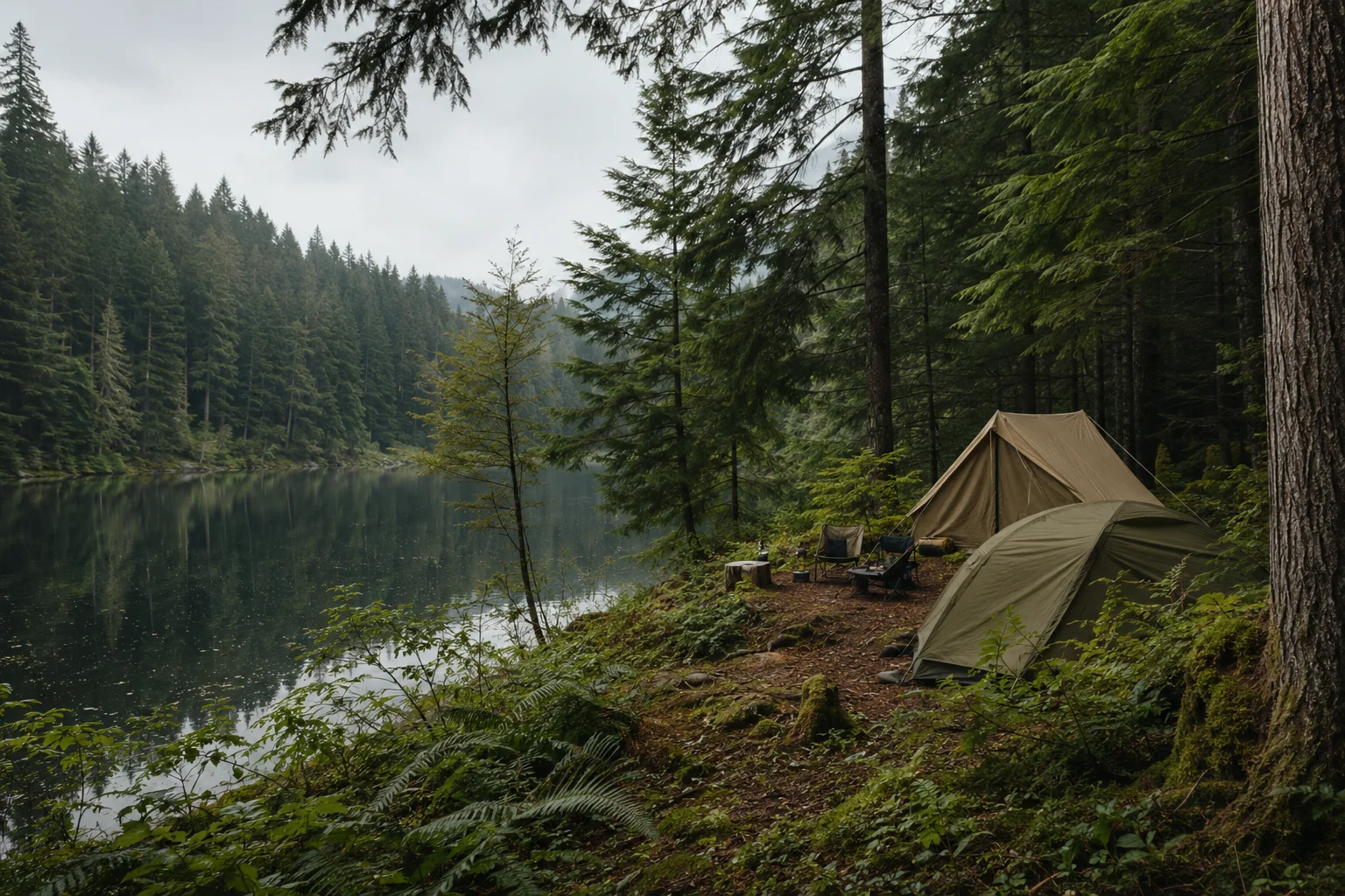 A quiet camp beside a wilderness lake