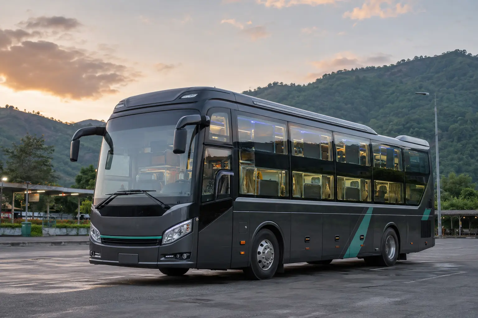 Sleeper coach at a rest station